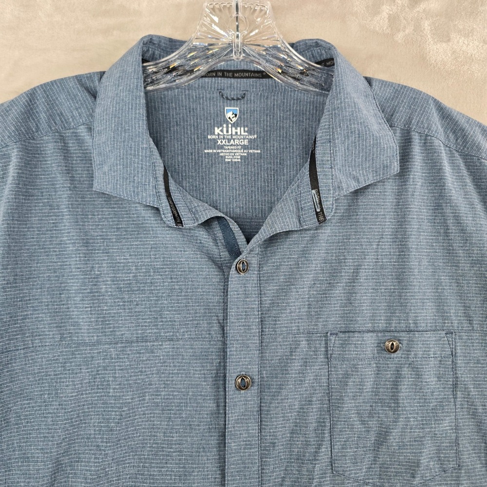 KUHL Button Down Shirt Mens 2XXL Blue Tapered Fit Short Sleeve Stretch Hiking